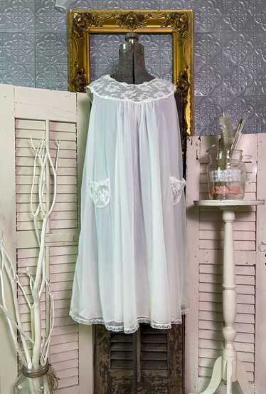 Vintage sheer white double chiffon babydoll night… - image 1