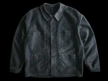 Vintage 1950s 50s French Black Moleskin Work Jacket Chore