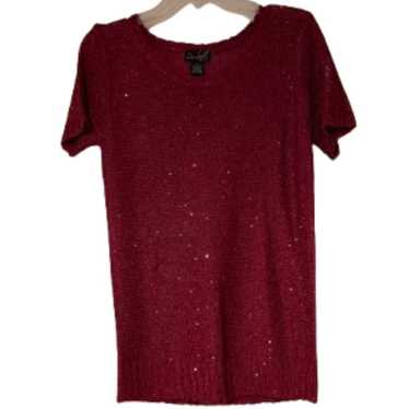 Questions Raspberry Sheer Sequin Sweater - Medium - image 1