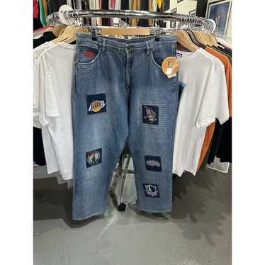 Y2K UNK EMBROIDERED AOP NBA TEAMS BAGGY JEANS Size | Depop