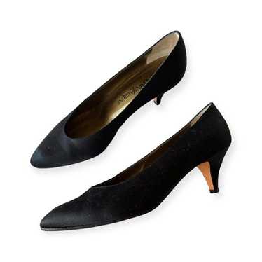 80s90s新品未使用品YVES SAINT LAURENT クロップド丈　短丈 Yves Saint Laurent Vintage Black Satin Rhinestone Trimmer