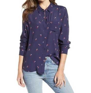 Rails Navy Cherry Print Button Up Rayon Viscose L… - image 1