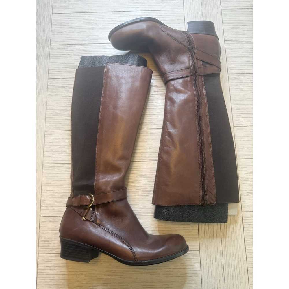 Naturalizer N5 Comfort Array Brown Leather Mid Calf Wide Leg Boots W/ Buckle.7.5