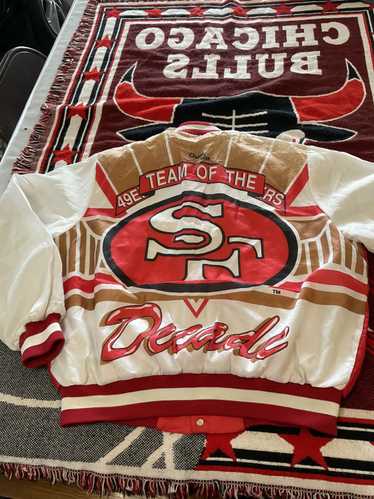 90s USA製 Chalk Line NFL 49ers スタジャン L 長瀬 VTG Chalk Line NFL San Francisco Forty Niners 49ers Gold
