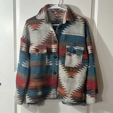 Aztec Print Pattern Loose Shacket Button Down Lon… - image 1