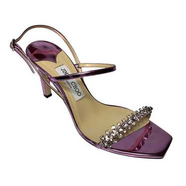 豪華クリスタル★Jimmy Choo MEIRA 85 アンクルストラップ LATTE Gold Liquid Metal Leather Sandals with Crystal Embellishment