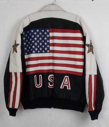 Stunning Vintage Statement USA Flag Leather Jacket 90s