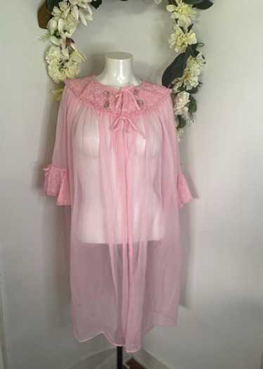 50s Women’s Sheer Nightgown Pink Sheer Robe Vinta… - image 1