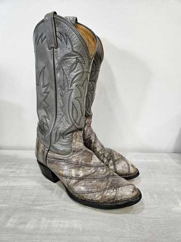 靴 vintage tony lama gray long boots Vintage Tony Lama Gray & Black Cap Toe Cowboy Boots Size 9.5