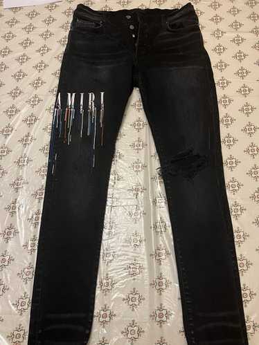 デニム・ジーパン AMIRI Woman Jeans Black AWDNFR1005DENIM BLACK Amiri Black Distressed Denim Panelled Skinny Jeans M Waist