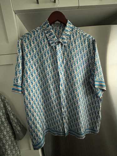 Dior シルク半袖シャツ ライトブルー Dior Oblique Short-Sleeved Shirt Blue Silk and Cotton