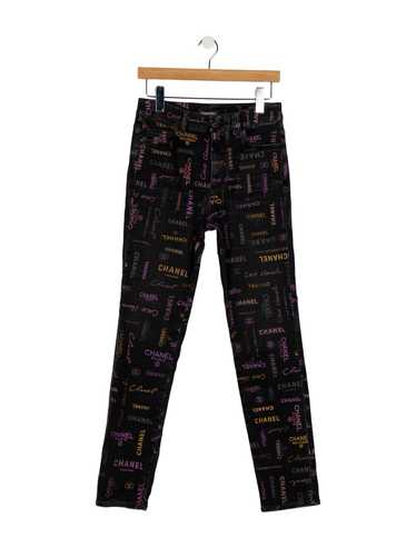 CHANEL★素敵！24B Gray Black Denim Floral/Logo Print Jeans NWT CHANEL 24B Gray Black Denim Floral/Logo Print Jeans F 34