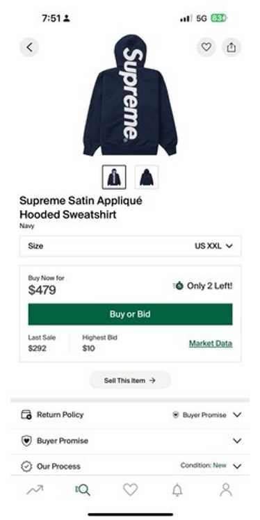 Supreme Satin Applique Hooded NAVY Ｌサイズ Supreme Satin Appliqué Hooded Sweatshirt (FW23) Washed Navy