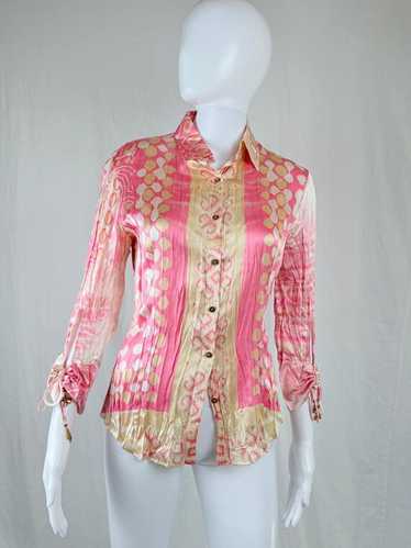 美品 roberto cavalli アニマル シルク カシュクール ブラウス UNWORN Roberto Cavalli Animal Wild Cat Cheetah Floral Print