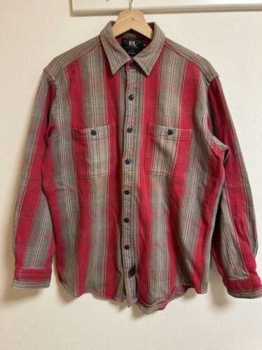 Rrl Three Star Open Collar Long Sleeve Shirt M Blue