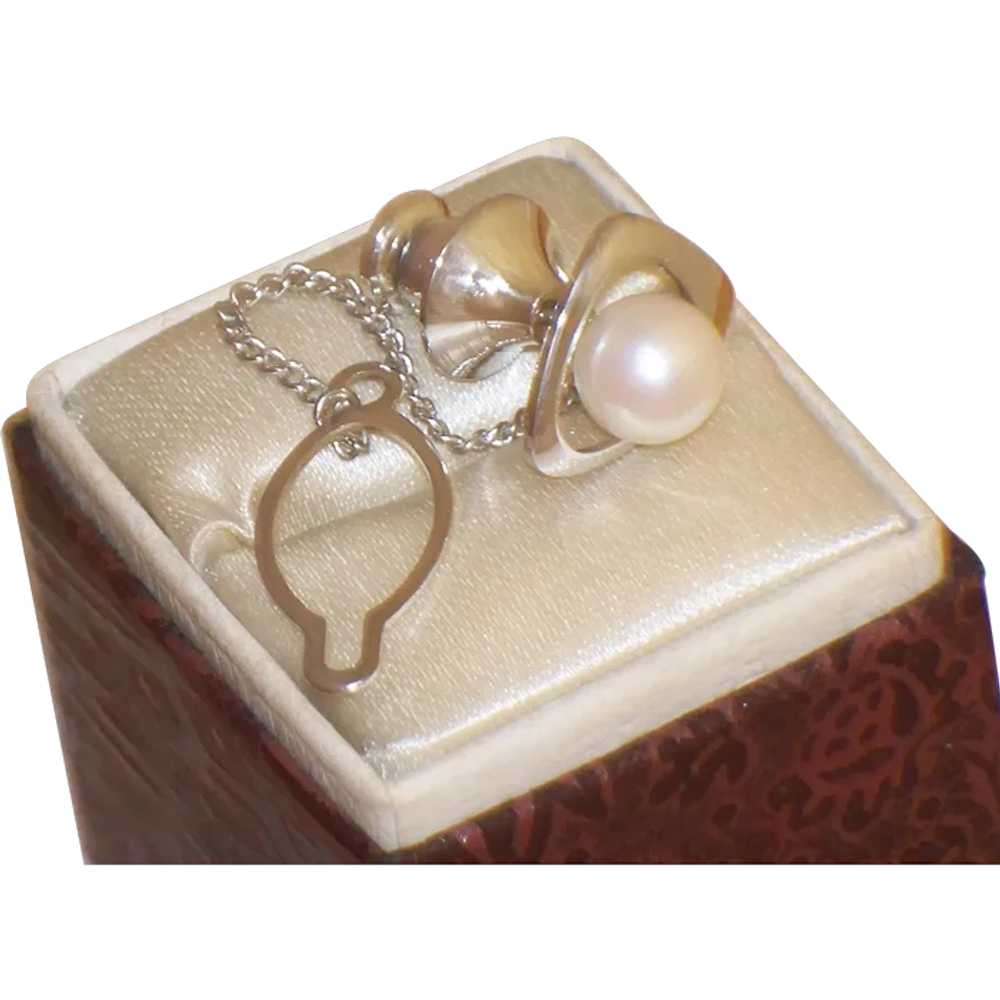 Vintage Tie Tac MIKIMOTO Cultured Pearl Island SOUVENIR Sterling Silver Modernist Collar Pin