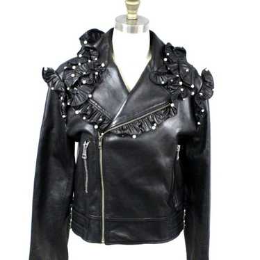 【GUCCI】Black ruffled lambskin leather jacket【ランク:A】 Gucci Leather Jacket | Black | FARFETCH