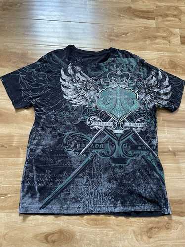 スカルTシャツ　affliction xzavier y2k グランジ　V系 Vintage 00's RARE Xzavier By Affliction AOP Skull/Cross