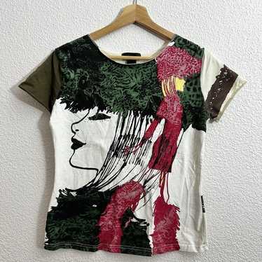 Vintage Custo Barcelona Y2k Graphic Print Blouse Top Long