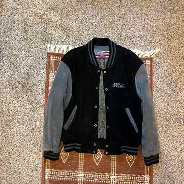 Vintage No Fear Varsity Bomber Jacket Men Large Black Wool