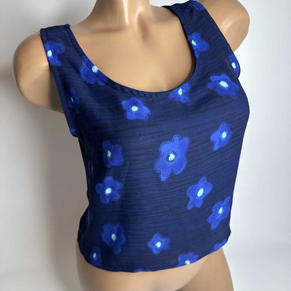 Vintage Ann Taylor Navy Sheer Floral Tank Top M Y2K Grunge Blue FLAWED Canada