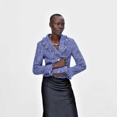 Zara Blue Frayed Tweed Jacket - Gem
