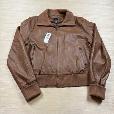 Gap VINTAGE Y2K Leather Bomber Jacket Zip Front Black M - Etsy