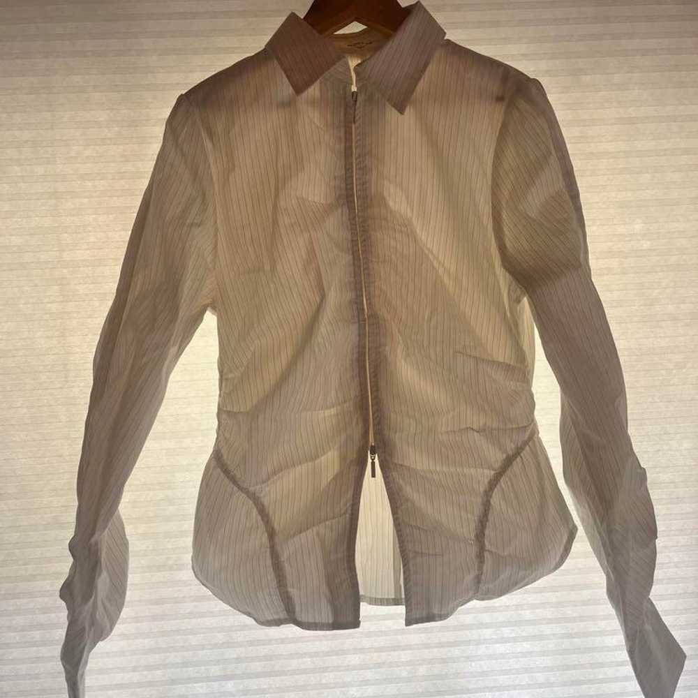 MOUSSY ZIP UP WAIST SHAPE シャツ 白ストライプ MOUSSY ZIP UP WAIST SHAPE Shirt, White Stripe
