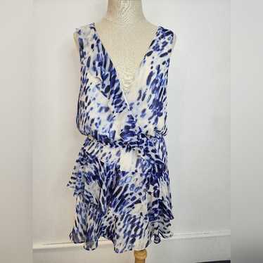 BCBG MAXAZRIA Women's Blue White Patterned Ruffled