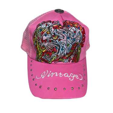 Ed Hardy Green Trucker Hat Tags 2000s Rhinestone SnapBack