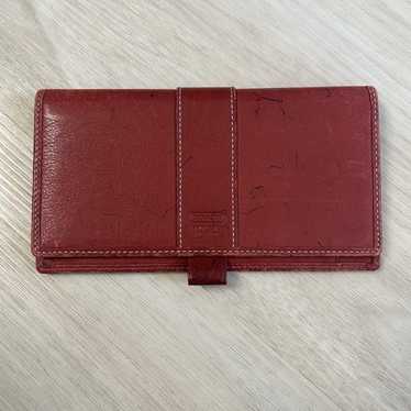小物 OLD COACH Folding wallet leather red Vintage COACH Red Leather Wallet Silver Snap Buckle Bi-Fold