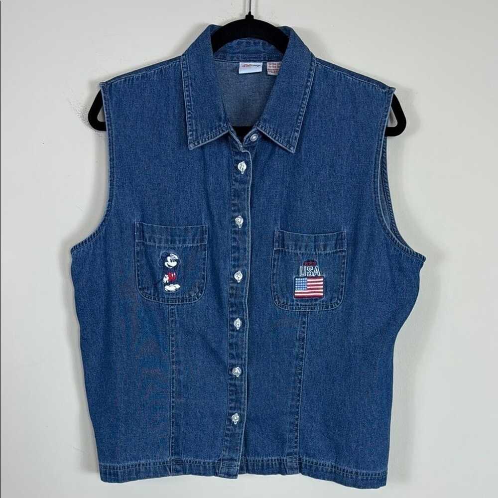 Vtg. disney Mickey Mouse USA Chambray Button Down Tank Women's Sz. xL