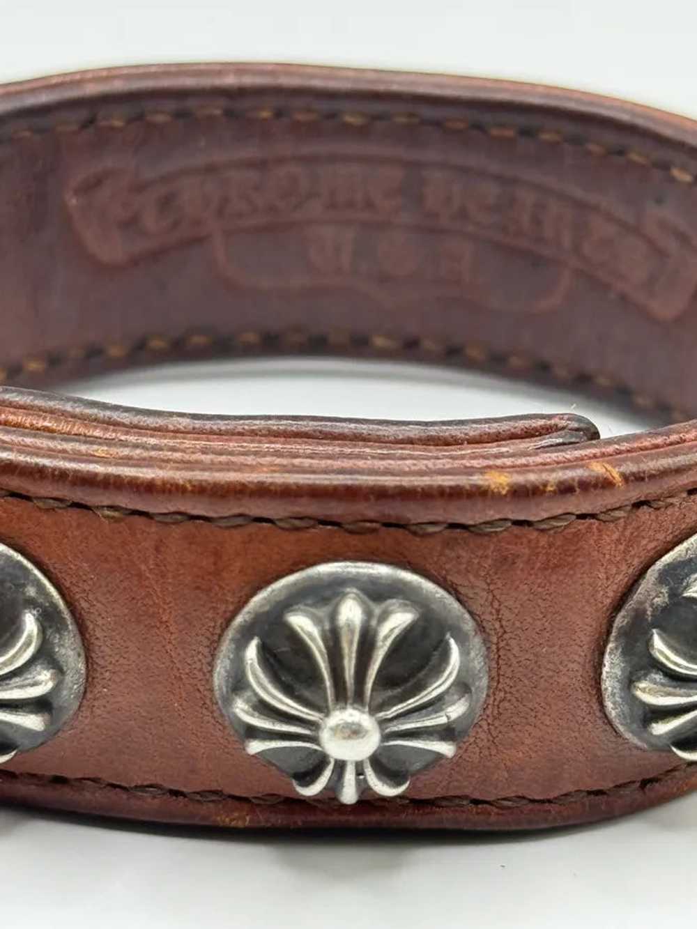 Chrome Hearts 3 Cross Silver Buttons 2 Snaps Brown Leather