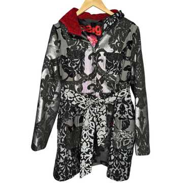 塩ケンピ　Desigual 花柄　コート 大きいサイズ　46 総柄刺繍 デシグアル ダウンコート ロング サイズ36 花柄刺繍 クリーニング済