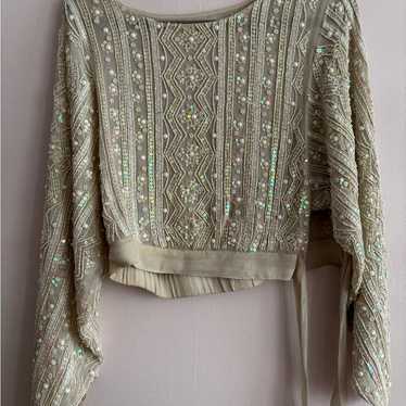 Source Unknown Sequin Embellished Cream Blouse - image 1