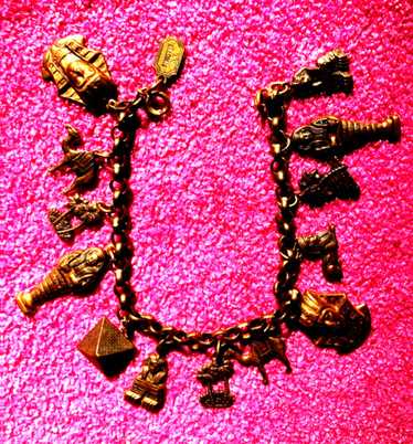 Vtg. Pididdly Links Egyptian Charm bracelet-Brass… - image 1