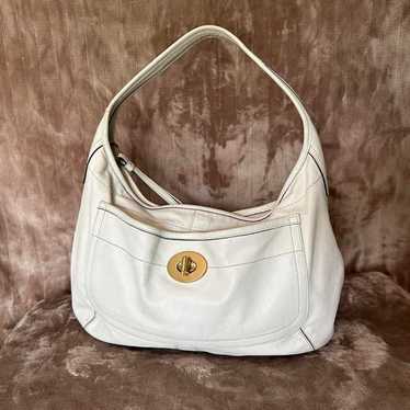 バッグ COACH Ergo Hobo White Leather Signature Vintage White Coach Leather Shoulder Bag: Adjustable Buckle