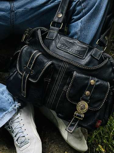 DIESEL Clutch Bag With Leather Logo In Black 00s Y2k Vintage