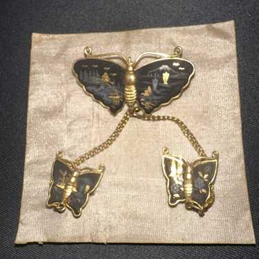 Vintage japanese damascene brooch - Gem
