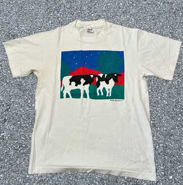 VINTAGE 1988 WOODY JACKSON ART T SHIRT SUNRISE USA COW