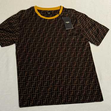 FENDI ダークブラウン Tシャツ 40 ズッカ FENDI Ff Logo Zucca Pattern Short Sleeve Knit Sweater 40