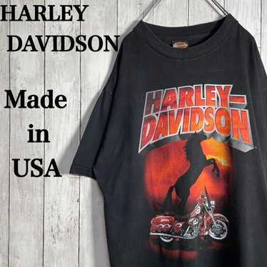 古着 90s HARLEY DAVIDSON シールド&バー ファイヤー Tシャツ L