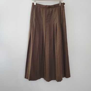 【送料&関税込】Burberry Brown Midi Wool Skirt Burberry Tartan Plaid Brown Wool Pleated Midi Skirt, Size XL