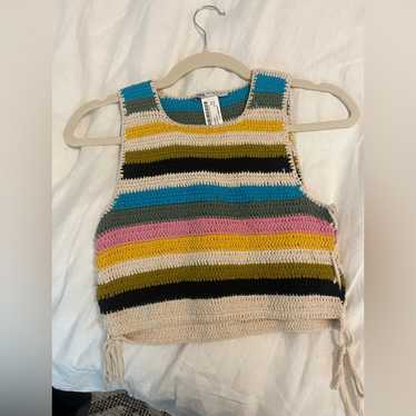 【AAKE】STRIPE CROP KARA T ZARA Crochet Knit Triangle Striped Multicolor Cropped Tank