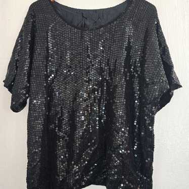Source Unknown Black Sequin Oversized Flutter Sle… - image 1