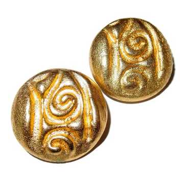 Large Scroll Embossed Button Vintage Earrings - image 1