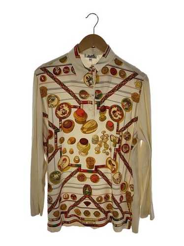 【HERMES】1990s All Pattern Silk L/S Shirt HERMES Silk Blouse - Size L, Collar Design, Elegant Luxury