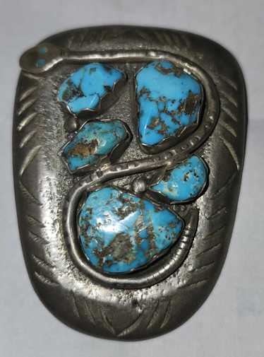 Effie C Zuni Snake Turquoise Coral Sterling Ring sz 11.5