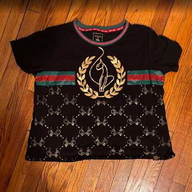 【希少】GUCCI プリントTシャツ ブラック×ゴールド Y2K vintage 希少】GUCCI プリントTシャツ ブラック×ゴールド Y2K vintage