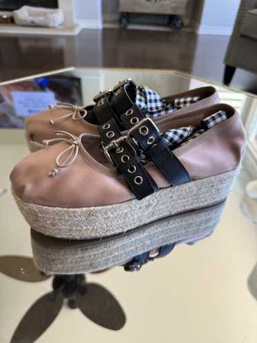 Miu Miu Miu Miu Pink Satin Platform Ballerina Esp… - image 1